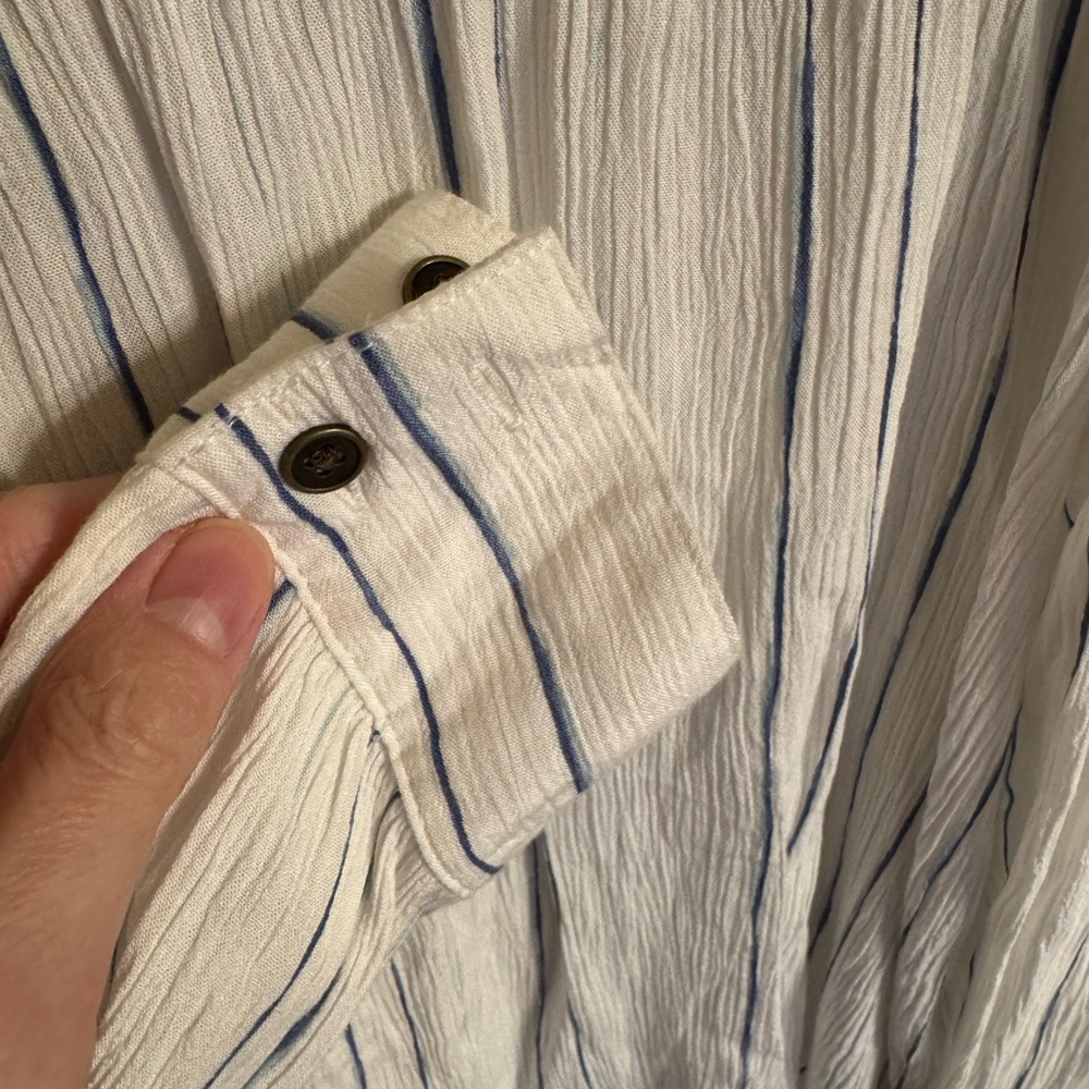NWOT, size XXL a.n.a. long sleeve white button down blouse with blue stripes - Picture 6 of 14
